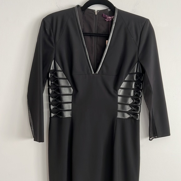 New VTG Rachel Roy Wool Leather Signature Stretch Sheath Black Mini Dress 6 M - Picture 5 of 17